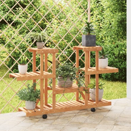 vidaXL Soporte para flores con ruedas madera maciza abeto 110x25x78 cm
