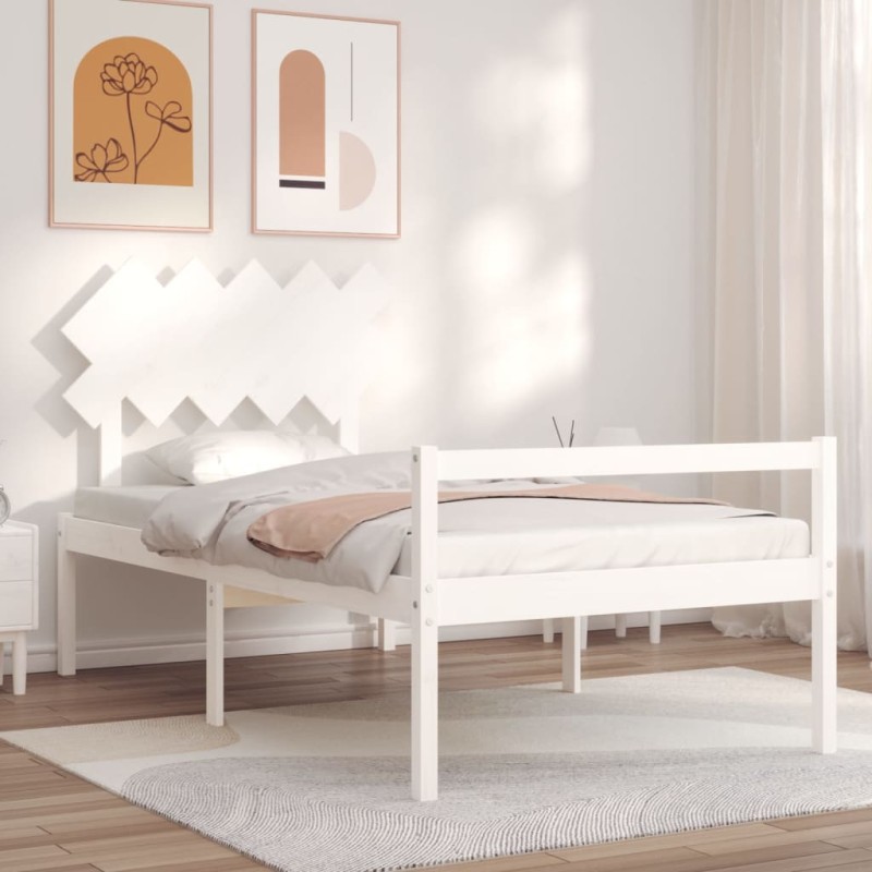 vidaXL Cama personas mayores cabecero madera maciza blanco 100x200 cm