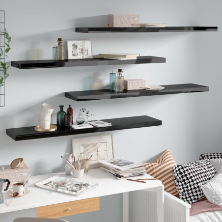 vidaXL Estantes flotantes pared 4 uds MDF negro brillo 120x23,5x3,8 cm