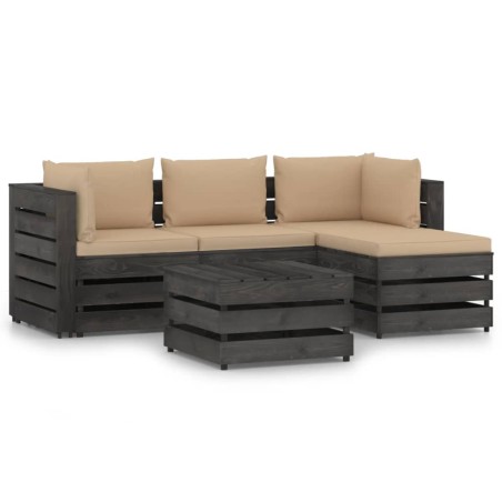 vidaXL Muebles de jardín 5 pzas con cojines madera impregnada gris