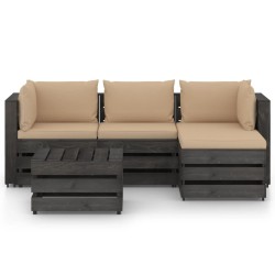 vidaXL Muebles de jardín 5 pzas con cojines madera impregnada gris