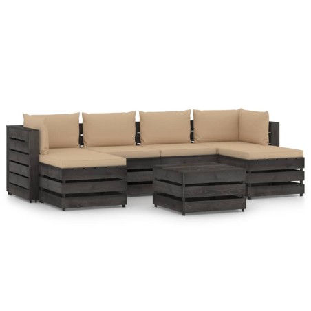vidaXL Muebles de jardín 7 pzas con cojines madera impregnada gris
