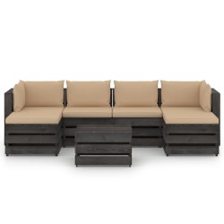 vidaXL Muebles de jardín 7 pzas con cojines madera impregnada gris