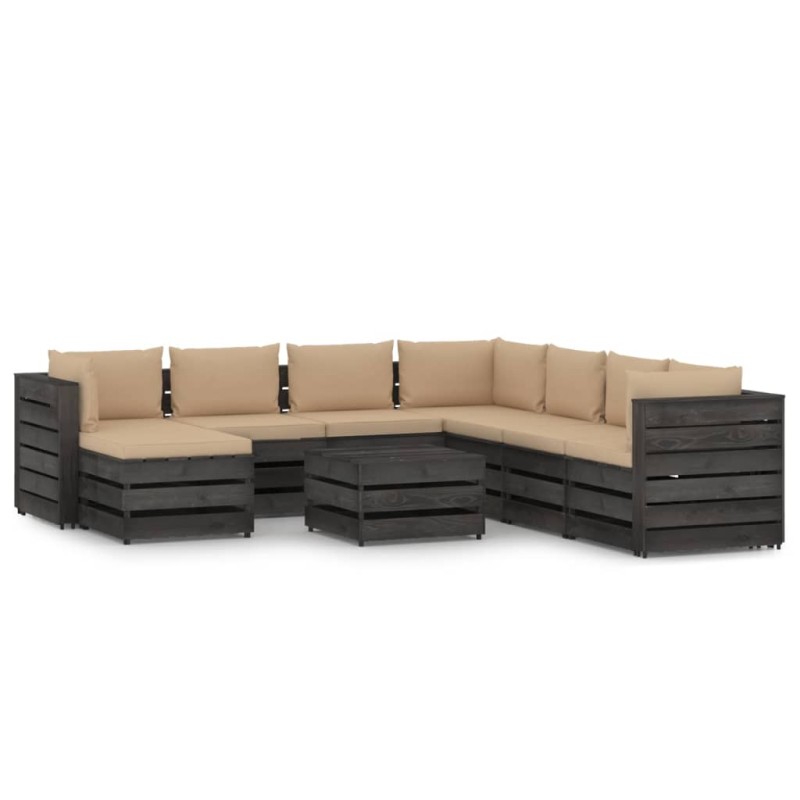 vidaXL Muebles de jardín 9 pzas con cojines madera impregnada gris vidaXL Muebles de jardín 9 pzas con cojines madera impregnada gris