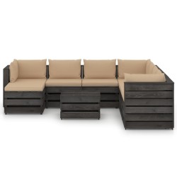 vidaXL Muebles de jardín 9 pzas con cojines madera impregnada gris