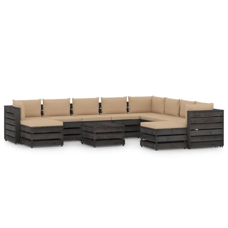 vidaXL Muebles de jardín 11 pzas con cojines madera impregnada gris vidaXL Muebles de jardín 11 pzas con cojines madera impregnada gris
