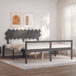 vidaXL Cama de matrimonio personas mayores cabecero madera maciza gris