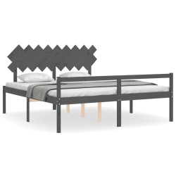 vidaXL Cama de matrimonio personas mayores cabecero madera maciza gris