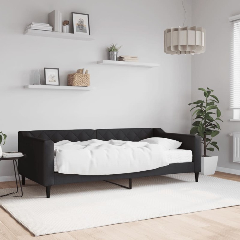 vidaXL Sofá cama con colchón tela negro 90x190 cm
