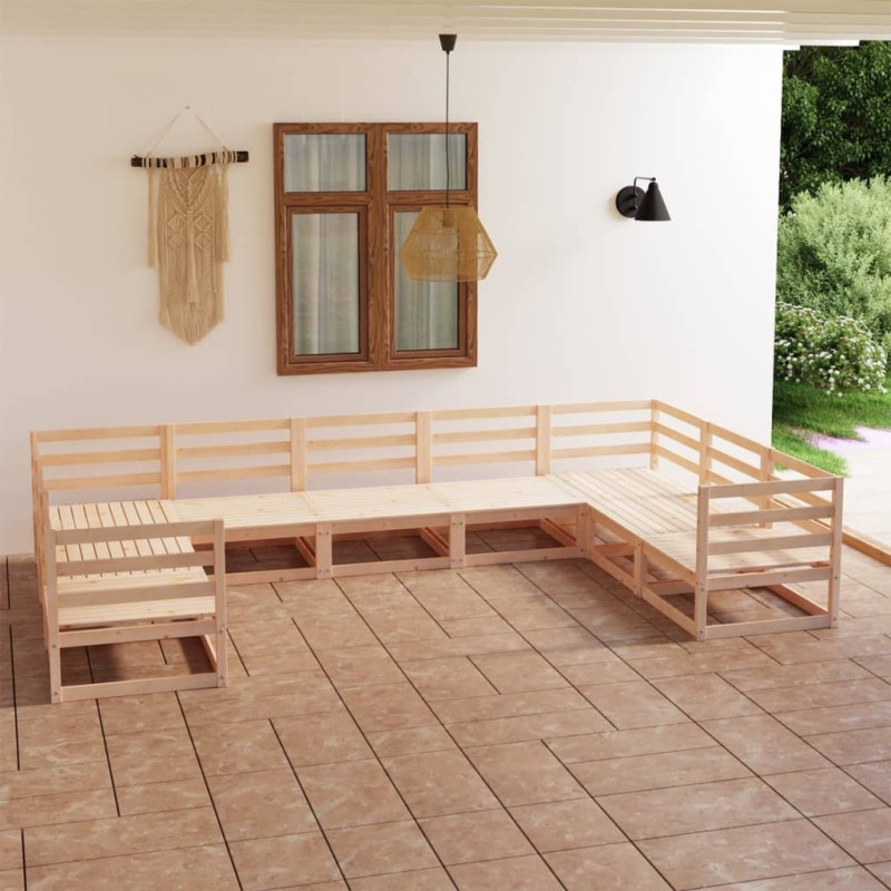 vidaXL Juego de muebles de jardín 9 piezas madera maciza de pino vidaXL Juego de muebles de jardín 9 piezas madera maciza de pino