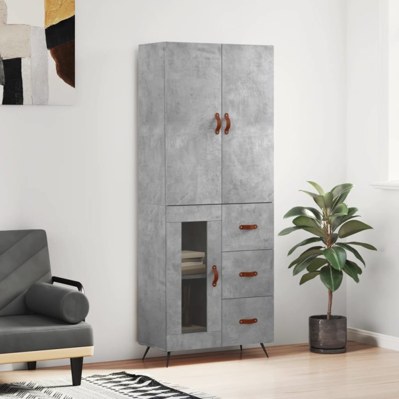 vidaXL Aparador alto madera contrachapada gris hormigón 69,5x34x180 cm vidaXL Aparador alto madera contrachapada gris hormigón 69,5x34x180 cm
