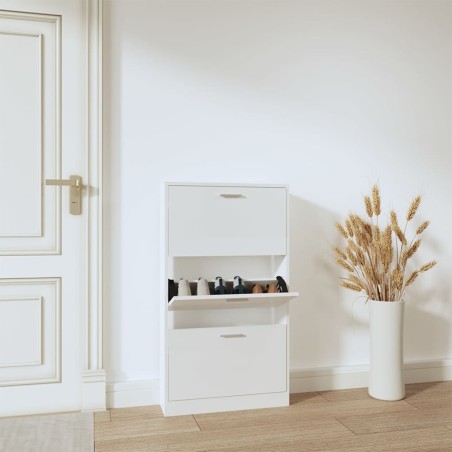 vidaXL Mueble zapatero madera contrachapada blanco brillo 59x17x108 cm