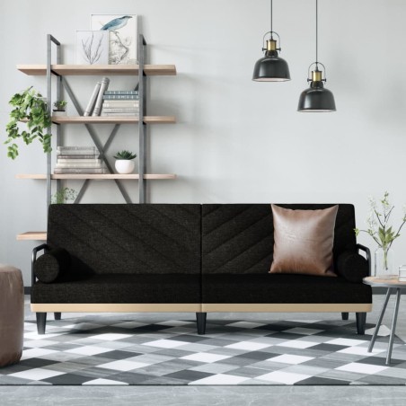 vidaXL Sofá cama con reposabrazos tela negro