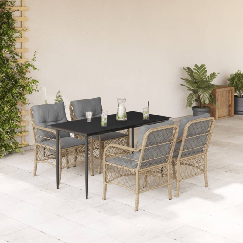 vidaXL Set comedor de jardín 5 pzas con cojines ratán sintético beige vidaXL Set comedor de jardín 5 pzas con cojines ratán sintético beige