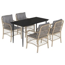 vidaXL Set comedor de jardín 5 pzas con cojines ratán sintético beige