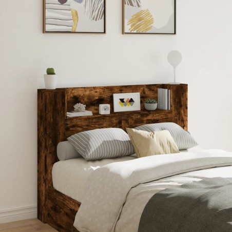 vidaXL Cabecero de cama con luz LED roble ahumado 140x16,5x103,5 cm