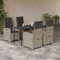 vidaXL Set comedor de jardín 5 pzas cojines ratán sintético gris claro