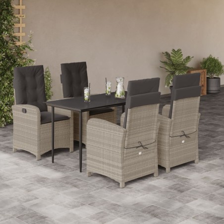vidaXL Set comedor de jardín 5 pzas cojines ratán sintético gris claro