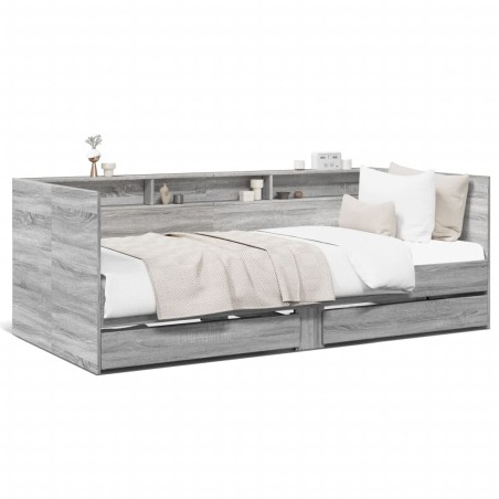 vidaXL Tumbona con cajones madera ingeniería gris Sonoma 75x190 cm