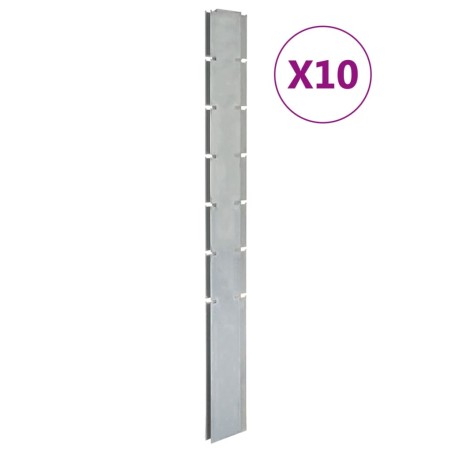 vidaXL Postes de valla de jardín 10 uds acero galvanizado plata 180 cm