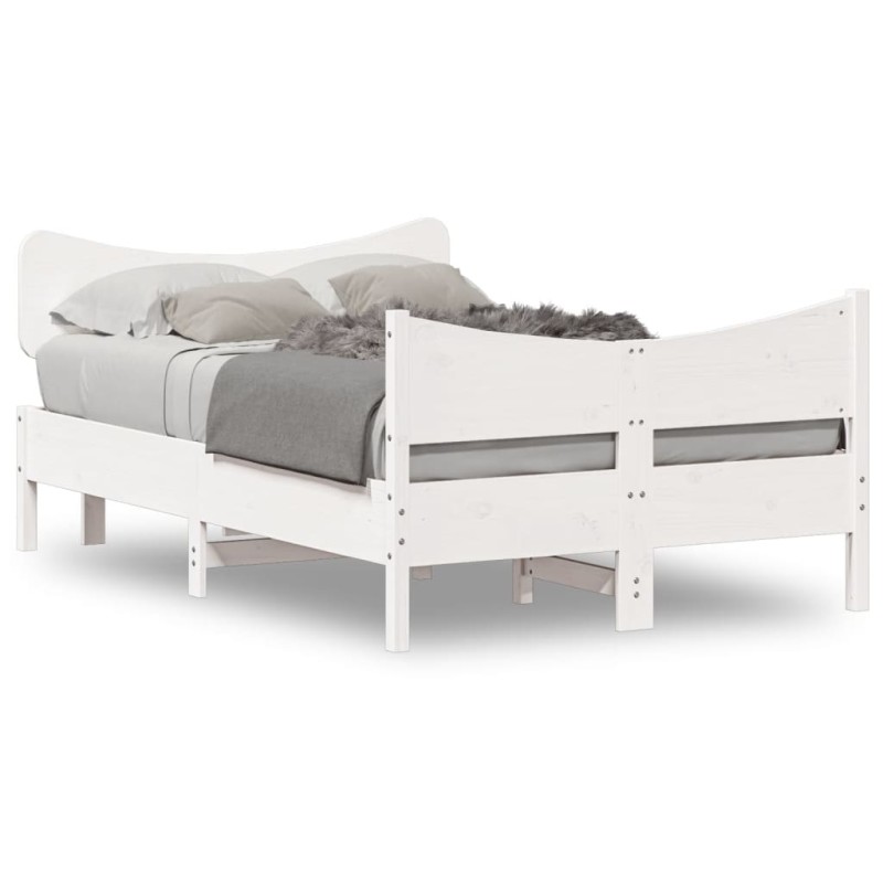vidaXL Estructura de cama con cabecero madera pino blanco 120x190 cm vidaXL Estructura de cama con cabecero madera pino blanco 120x190 cm