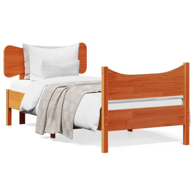 vidaXL Estructura cama con cabecero madera pino marrón cera 90x200 cm vidaXL Estructura cama con cabecero madera pino marrón cera 90x200 cm