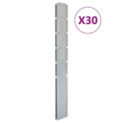 vidaXL Postes de valla de jardín 30 uds acero galvanizado plata 160 cm