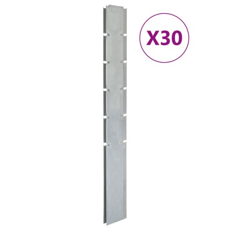 vidaXL Postes de valla de jardín 30 uds acero galvanizado plata 160 cm