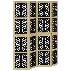 vidaXL Biombo separador 4 paneles madera maciza Paulownia marrón negro