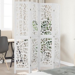vidaXL Biombo separador de 4 paneles madera maciza Paulownia blanco