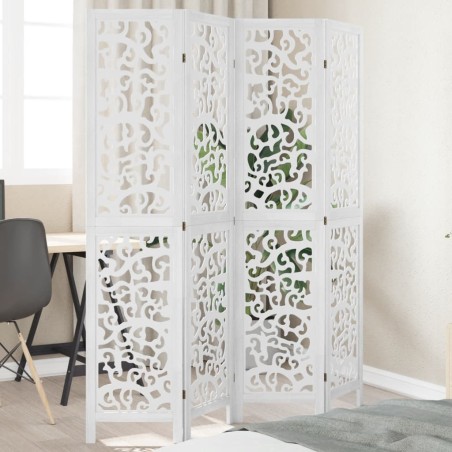 vidaXL Biombo separador de 4 paneles madera maciza Paulownia blanco