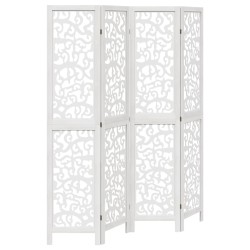 vidaXL Biombo separador de 4 paneles madera maciza Paulownia blanco