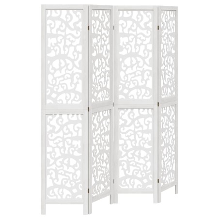 vidaXL Biombo separador de 4 paneles madera maciza Paulownia blanco