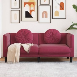 vidaXL Sofá de 2 plazas con cojines terciopelo rojo tinto