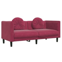 vidaXL Sofá de 2 plazas con cojines terciopelo rojo tinto