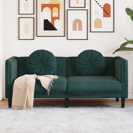 vidaXL Sofá con cojines 2 plazas terciopelo verde oscuro