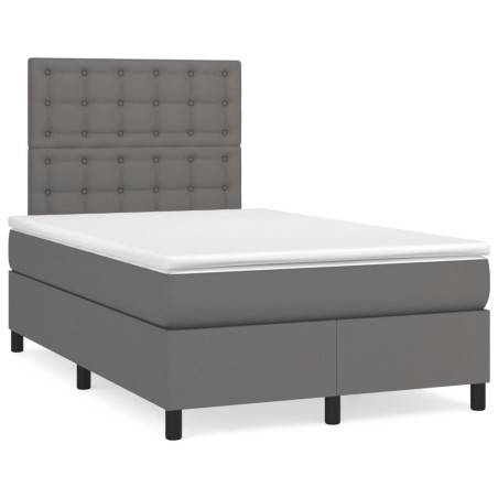 vidaXL Cama box spring con colchón LED cuero sintético gris 120x190 cm