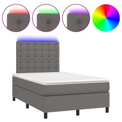 vidaXL Cama box spring con colchón LED cuero sintético gris 120x190 cm