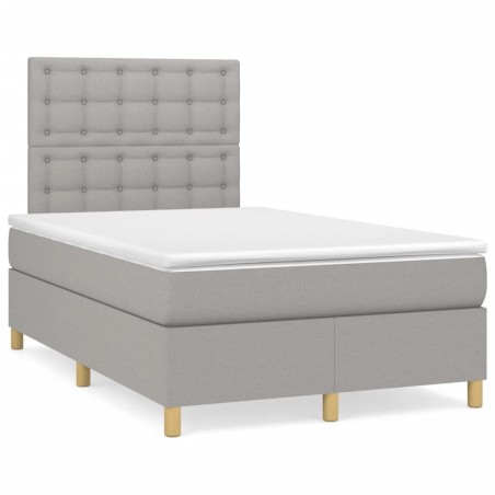 vidaXL Cama box spring con colchón y LED tela gris claro 120x190 cm