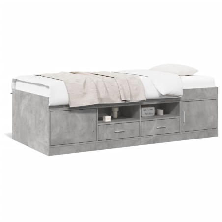 vidaXL Tumbona con cajones madera ingeniería gris hormigón 90x200 cm