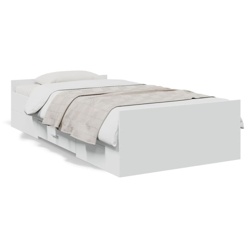 vidaXL Cama con cajones madera de ingeniería blanca 75x190 cm vidaXL Cama con cajones madera de ingeniería blanca 75x190 cm