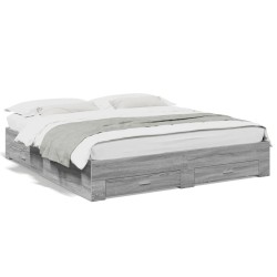 vidaXL Cama con cajones madera ingeniería gris Sonoma 200x200 cm