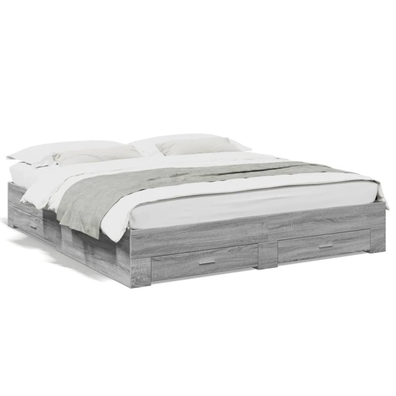 vidaXL Cama con cajones madera ingeniería gris Sonoma 200x200 cm vidaXL Cama con cajones madera ingeniería gris Sonoma 200x200 cm