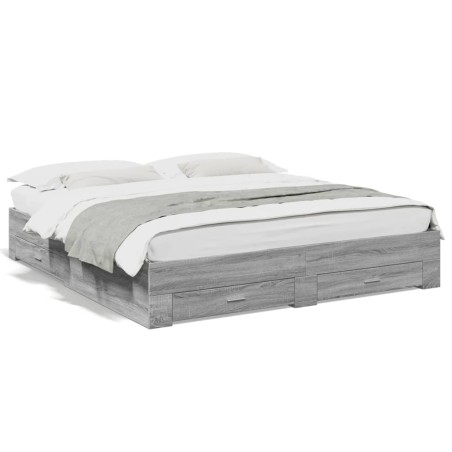 vidaXL Cama con cajones madera ingeniería gris Sonoma 200x200 cm