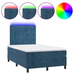 vidaXL Cama box spring colchón y LED terciopelo azul oscuro 120x190 cm