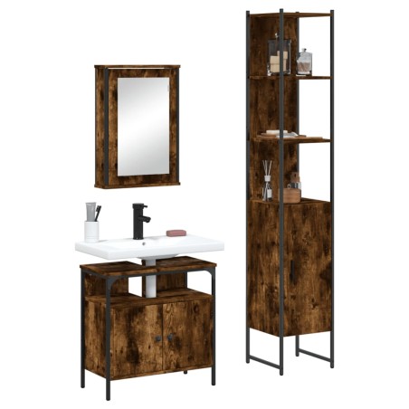 vidaXL Set de muebles baño 3 pzas madera contrachapada roble ahumado