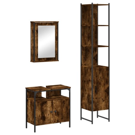 vidaXL Set de muebles baño 3 pzas madera contrachapada roble ahumado