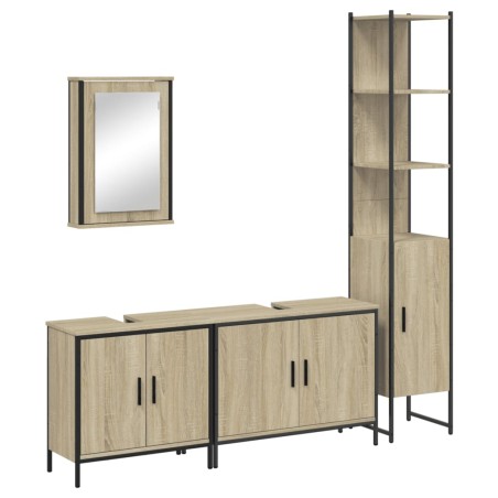 vidaXL Juego de muebles de baño 4 pzas contrachapada roble Sonoma