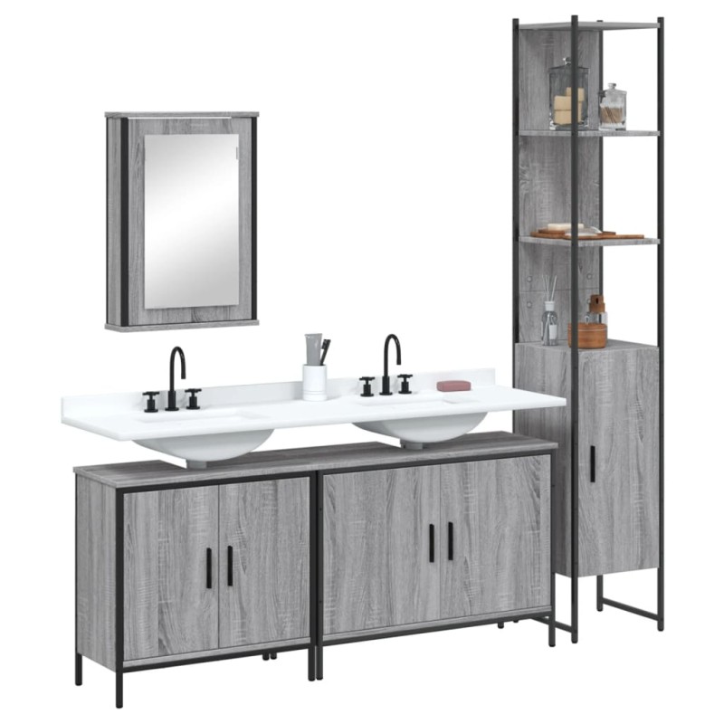 vidaXL Set de muebles de baño 4 pzas madera contrachapada gris sonoma vidaXL Set de muebles de baño 4 pzas madera contrachapada gris sonoma