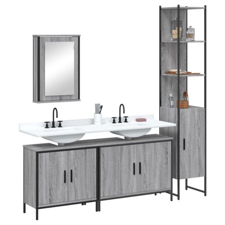 vidaXL Set de muebles de baño 4 pzas madera contrachapada gris sonoma
